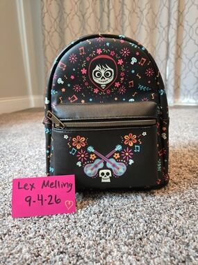 Loungefly Black Day of the Dead Floral Skull Mini Backpack